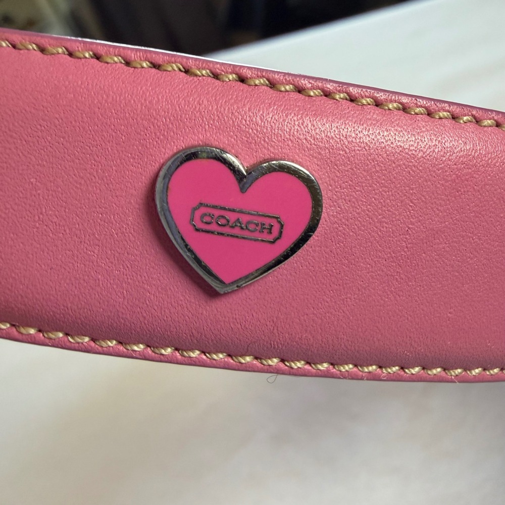 Coach Pink Leather Heart Studded Dog Collar XL 8848 Silver Tone Hardware - Picture 4 of 8